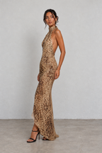 Leopard Print Halter Maxi Dress