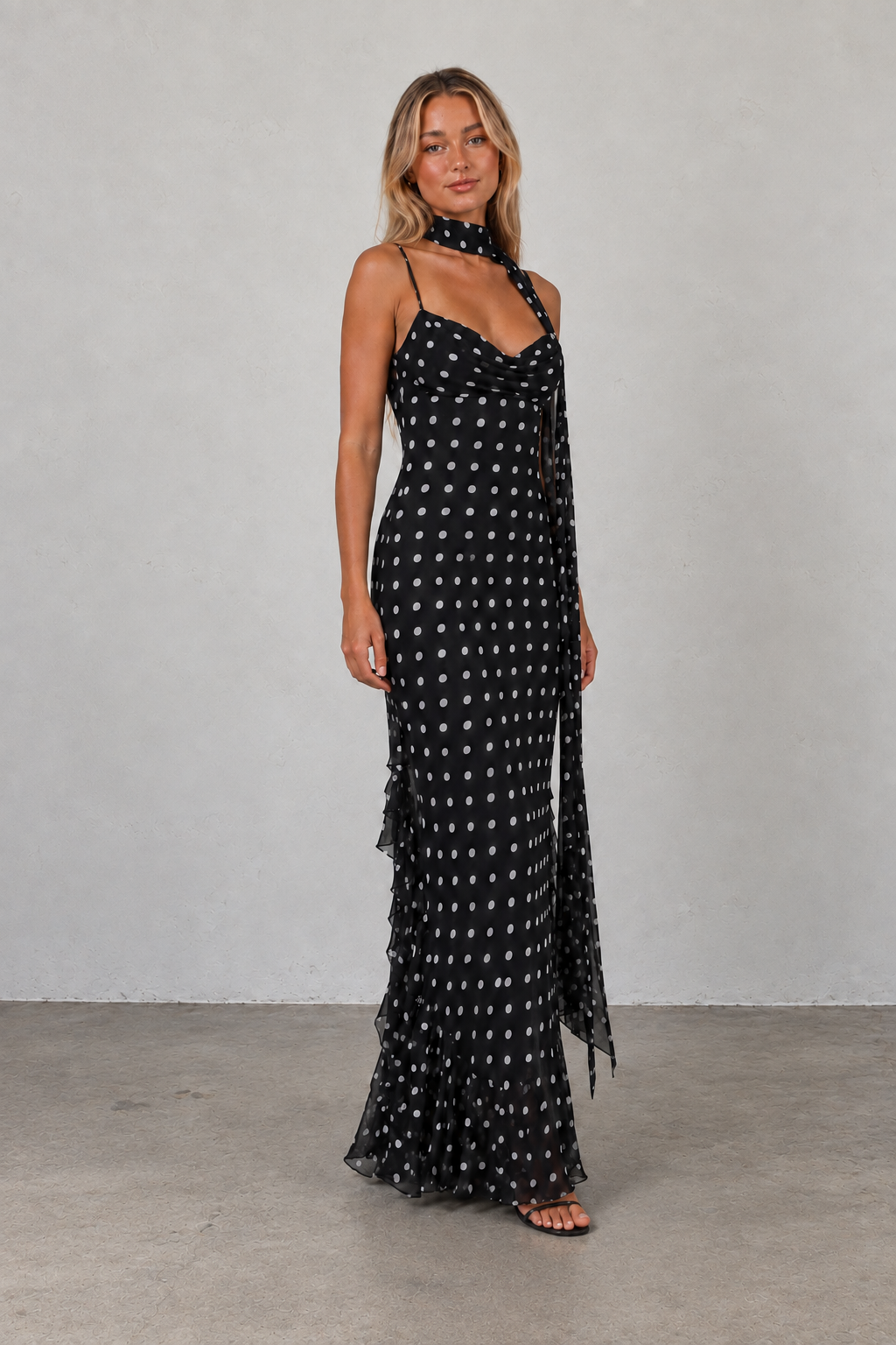 Polka Dot Halter Maxi Dress