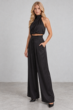 Satin Halter Wide-Leg Set