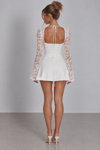 Lace Sleeve Tie-Front Mini Dress