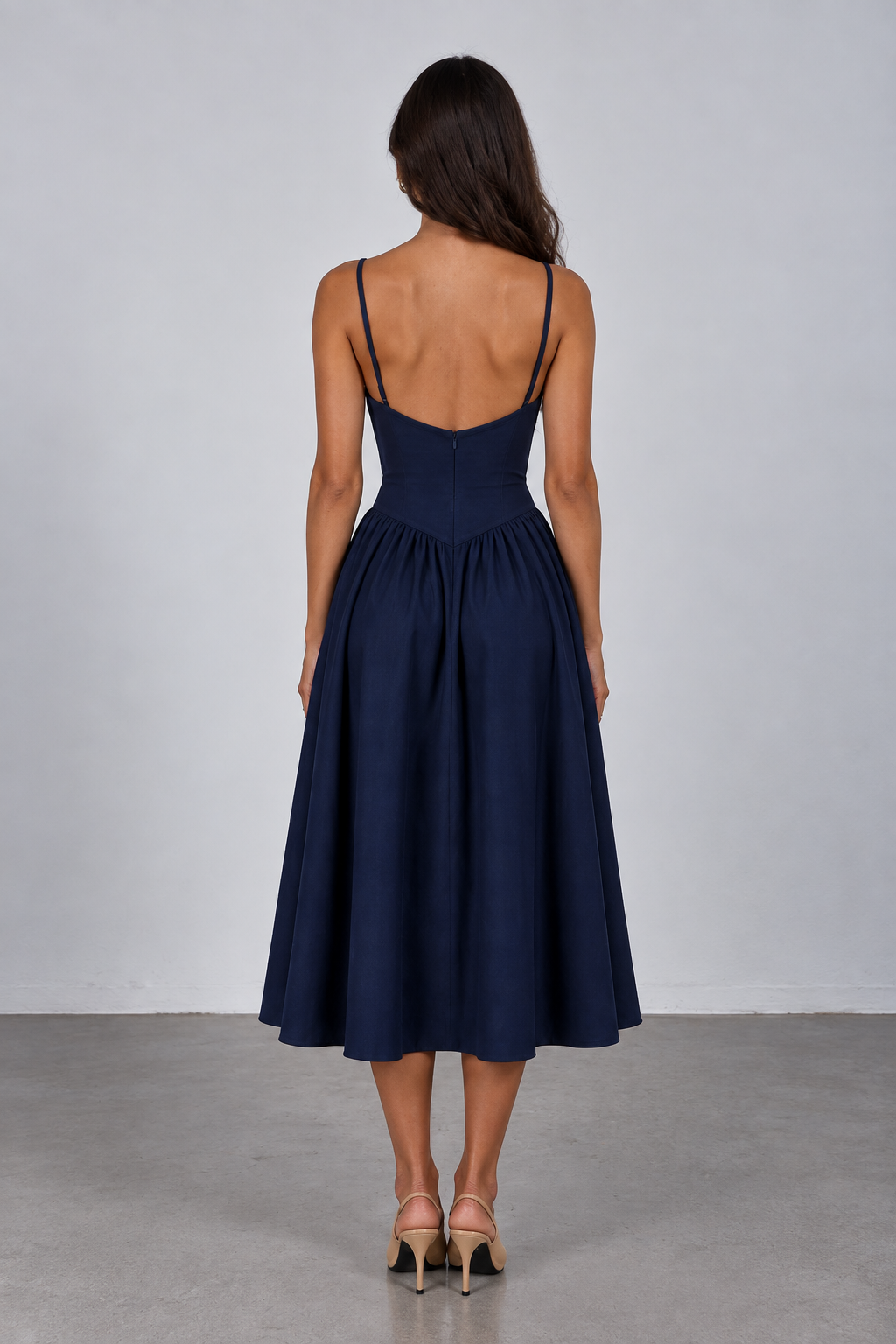 Navy Cotton Midi Dress