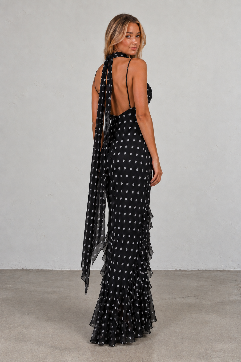 Polka Dot Halter Maxi Dress