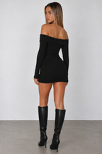 Ribbed Knit Off-Shoulder Mini Dress