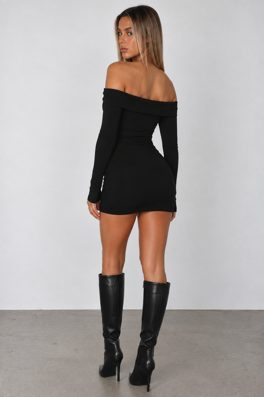 Ribbed Knit Off-Shoulder Mini Dress
