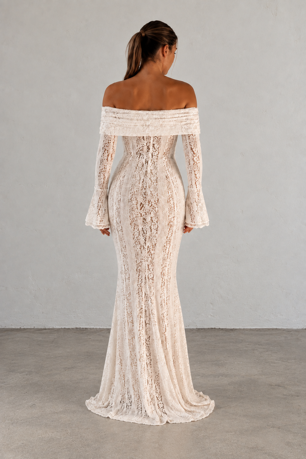 Crinkle Lace Off-Shoulder Maxi Dress