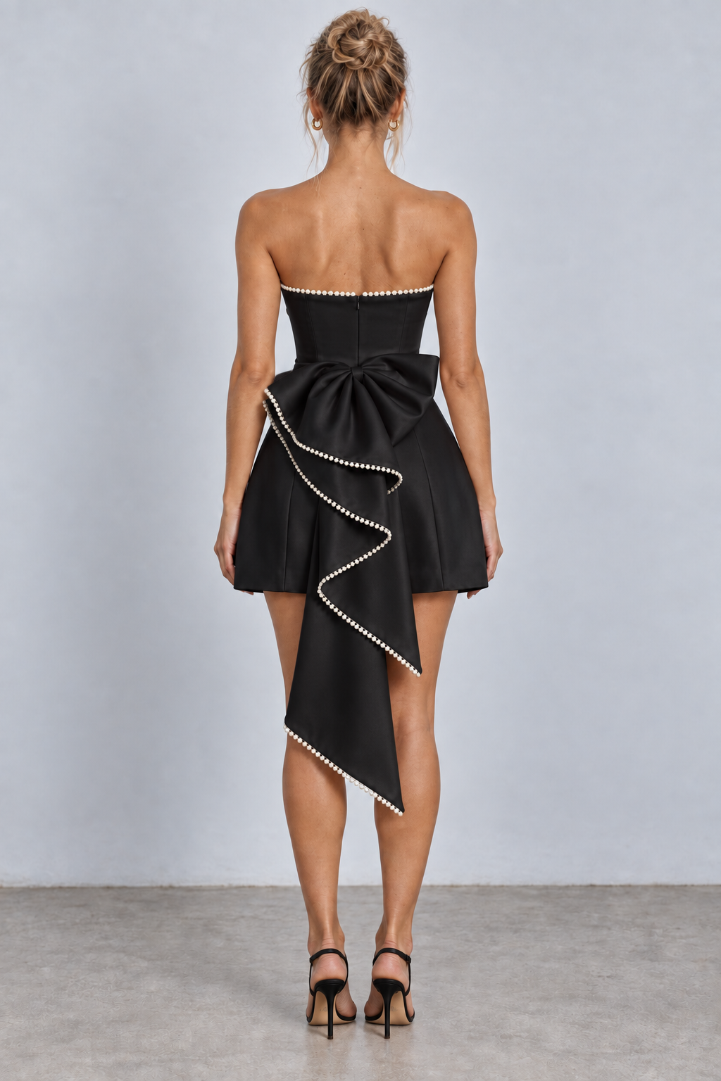 Pearl Trim Bow Mini Dress