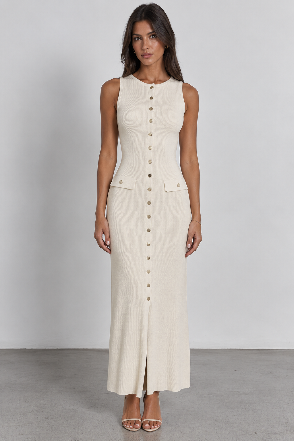 Sleeveless Button-Front Midi Dress