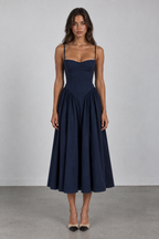 Navy Cotton Midi Dress