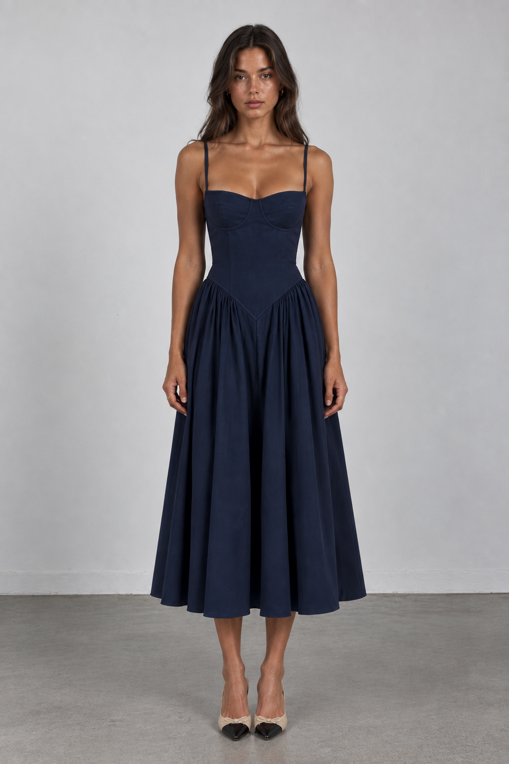 Navy Cotton Midi Dress