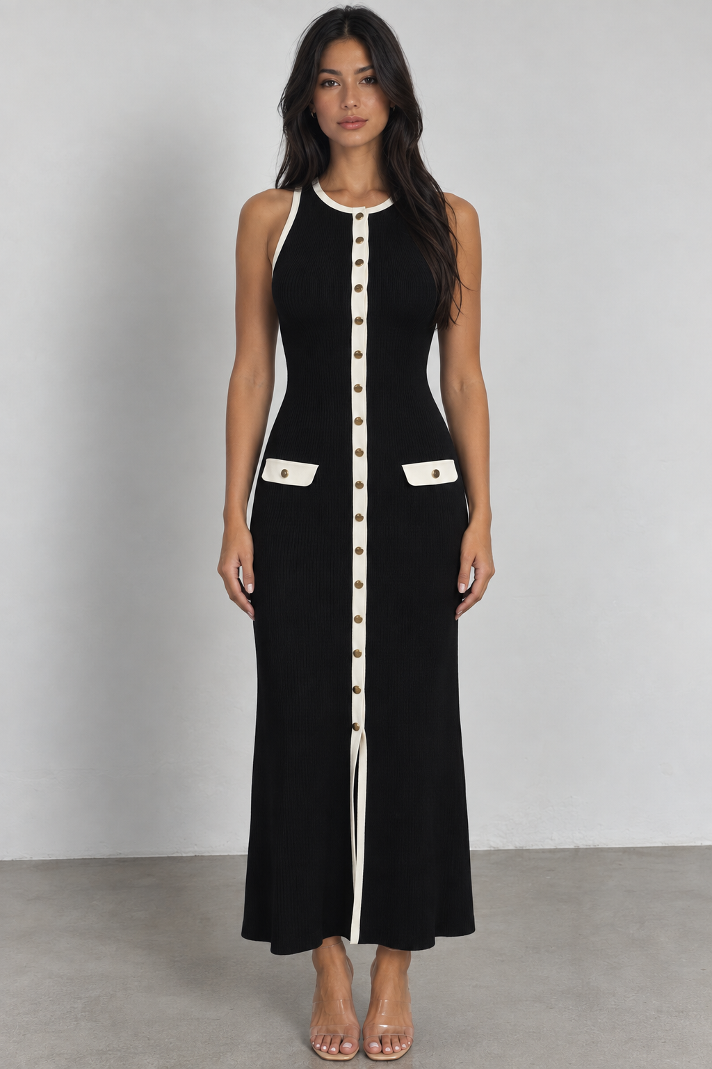 Sleeveless Button-Front Midi Dress