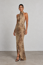 Leopard Print Halter Maxi Dress