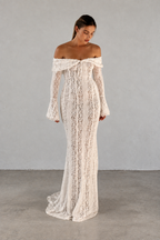 Crinkle Lace Off-Shoulder Maxi Dress