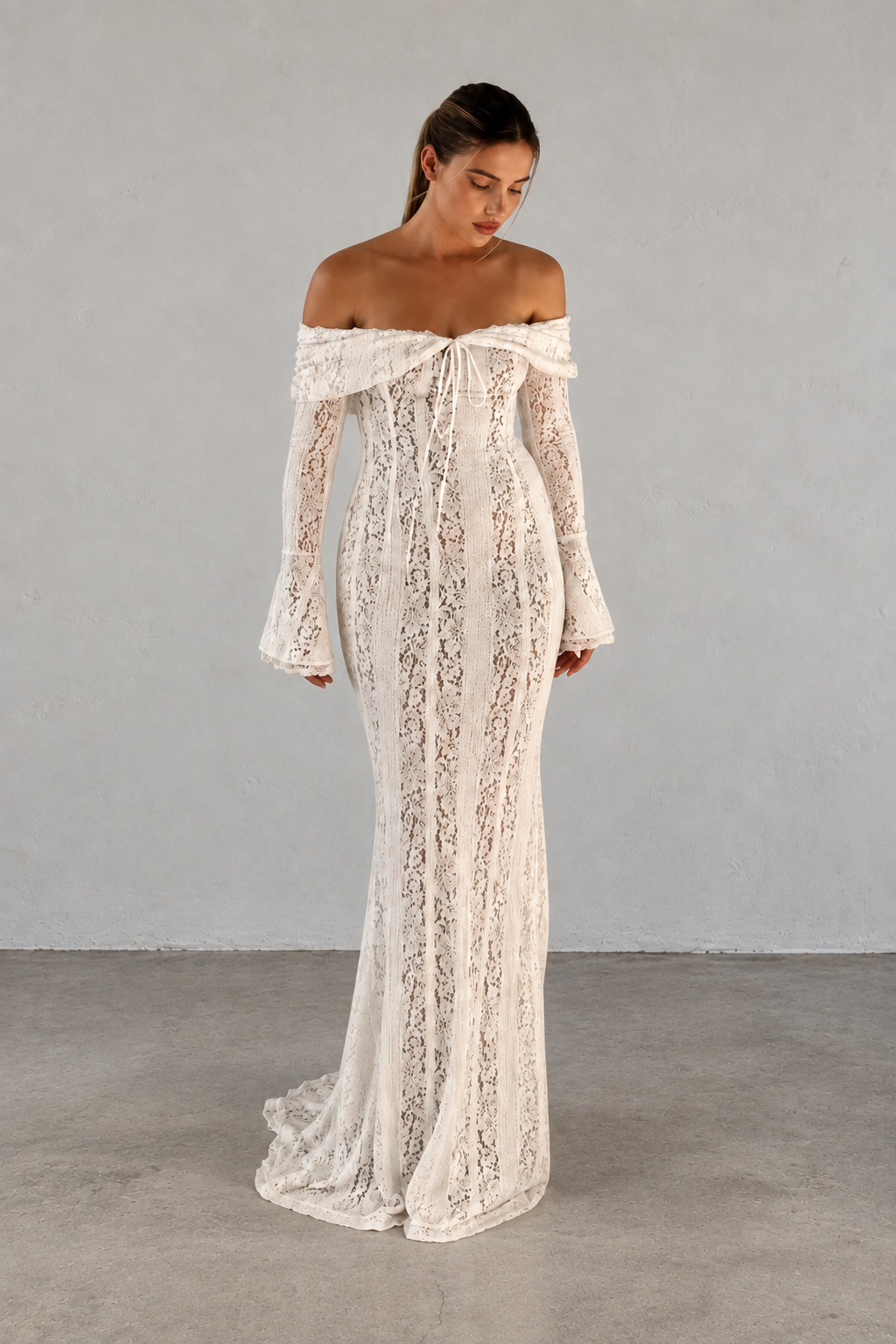 Crinkle Lace Off-Shoulder Maxi Dress