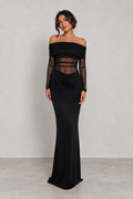 Black Mesh Panel Off-Shoulder Maxi Dress