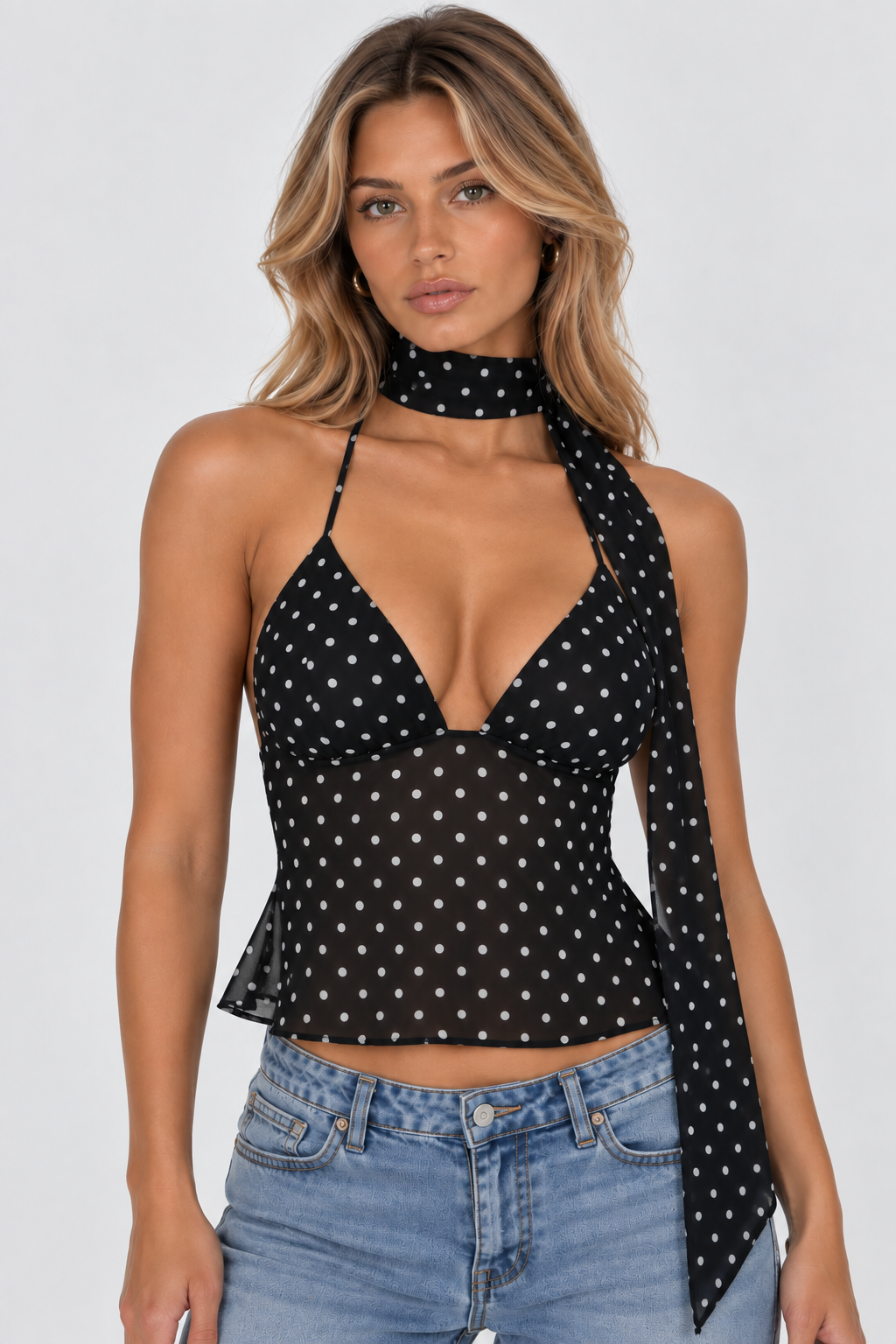 Ruffa Polka Dot Backless Top