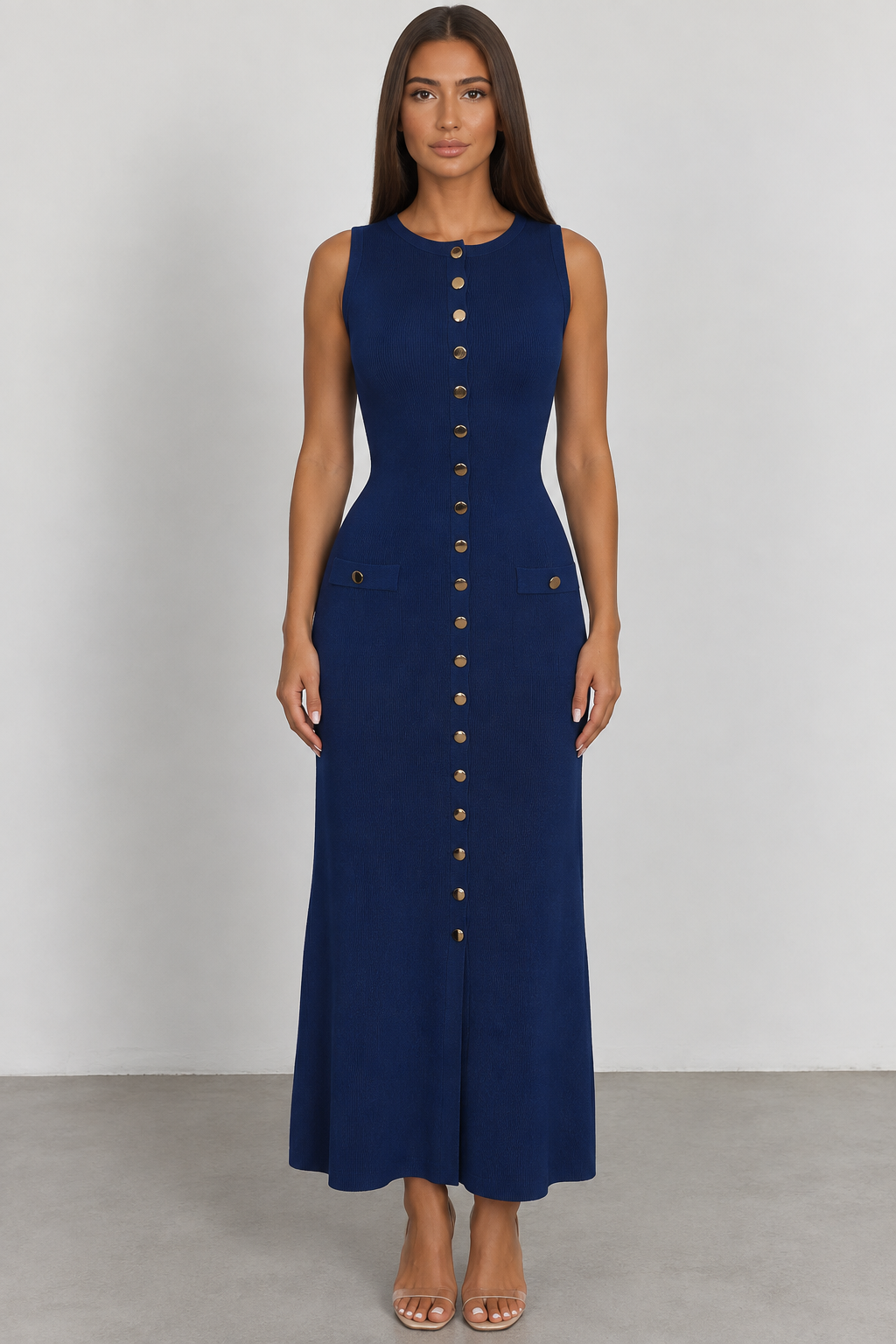 Sleeveless Button-Front Midi Dress