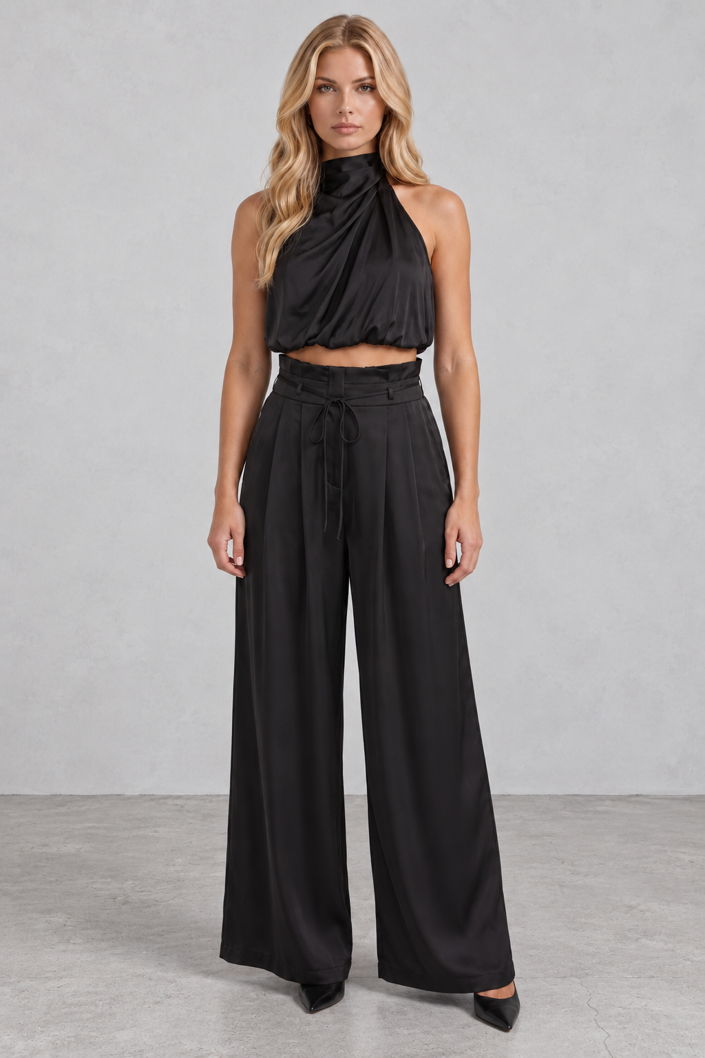 Satin Halter Wide-Leg Set