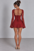 Lace Sleeve Tie-Front Mini Dress