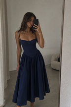 Navy Cotton Midi Dress