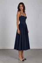 Navy Cotton Midi Dress