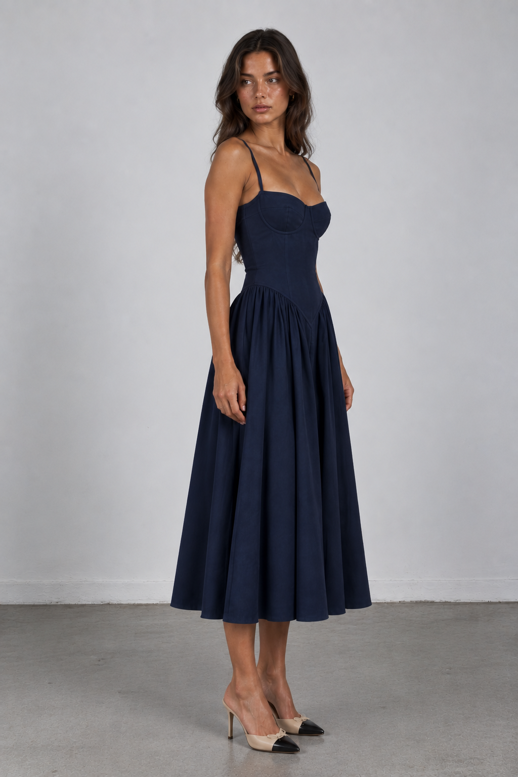 Navy Cotton Midi Dress