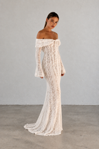Crinkle Lace Off-Shoulder Maxi Dress