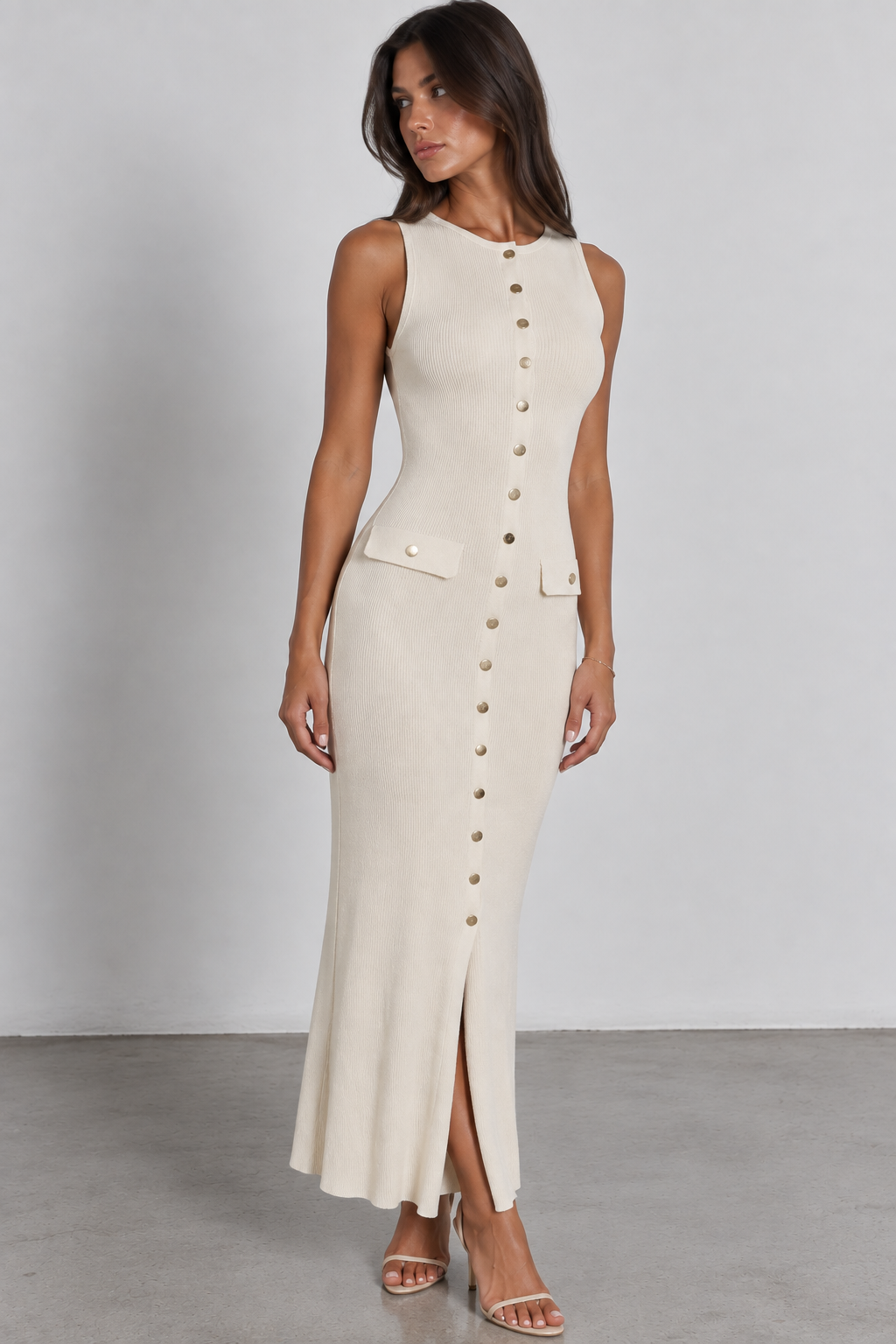 Sleeveless Button-Front Midi Dress