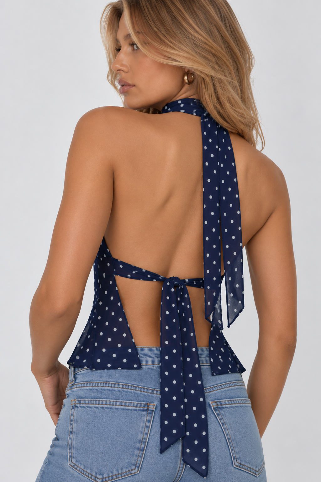 Ruffa Polka Dot Backless Top