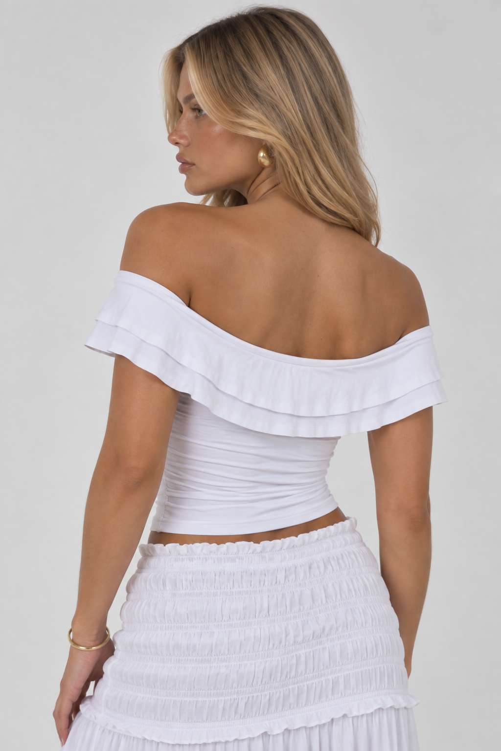Ruched Twist-Front Off-Shoulder Top