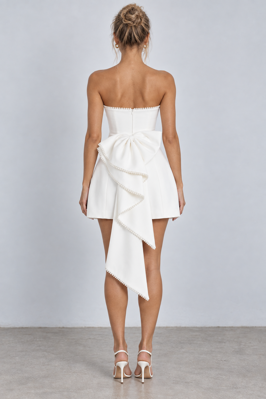 Pearl Trim Bow Mini Dress
