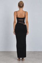 Plunge Mesh Cutout Maxi Dress