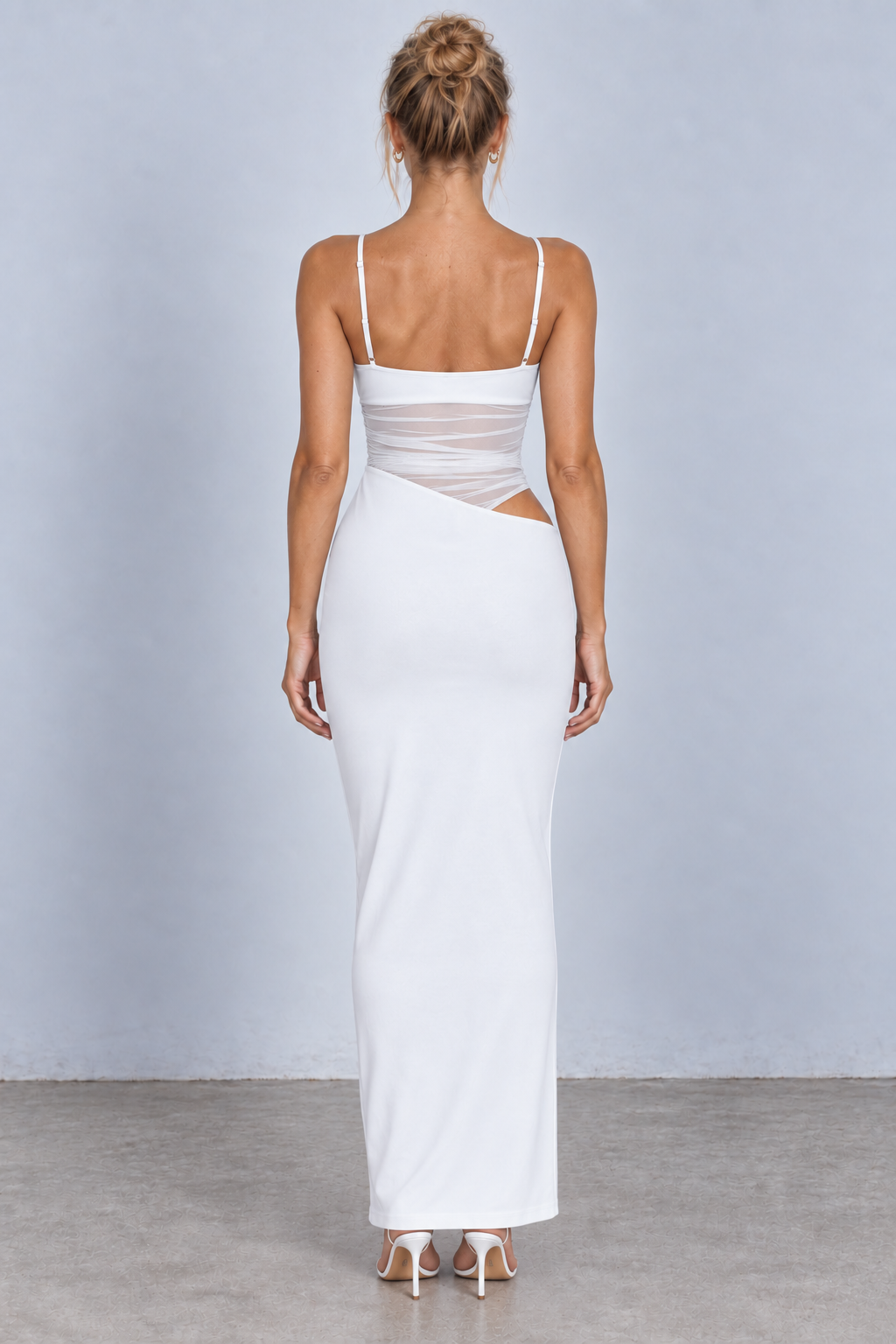 Plunge Mesh Cutout Maxi Dress