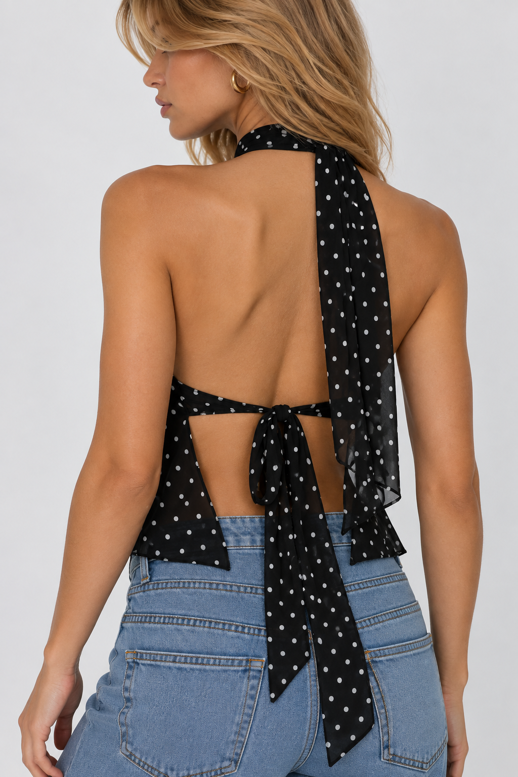 Ruffa Polka Dot Backless Top