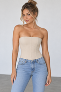Beige strapless corset top front view