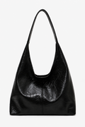 Black Crinkled Faux Leather Hobo Bag, front view