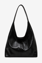 Black Crinkled Faux Leather Hobo Bag, front view