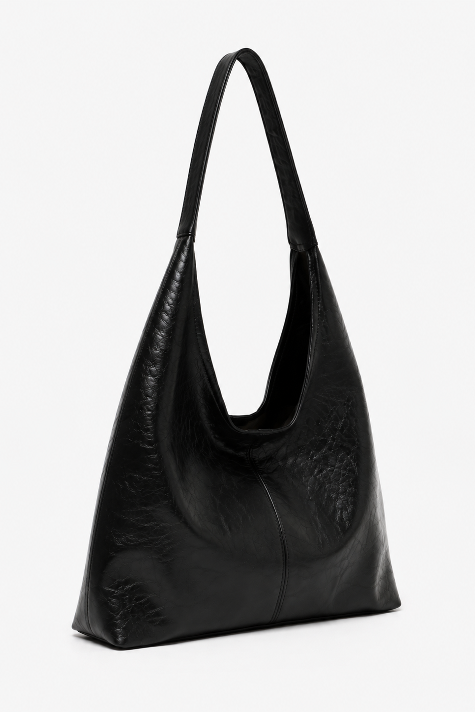 Black Crinkled Faux Leather Hobo Bag, side view