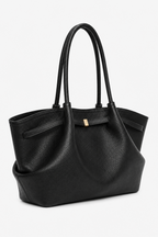 Black Pebbled Leather Tote Bag, side view