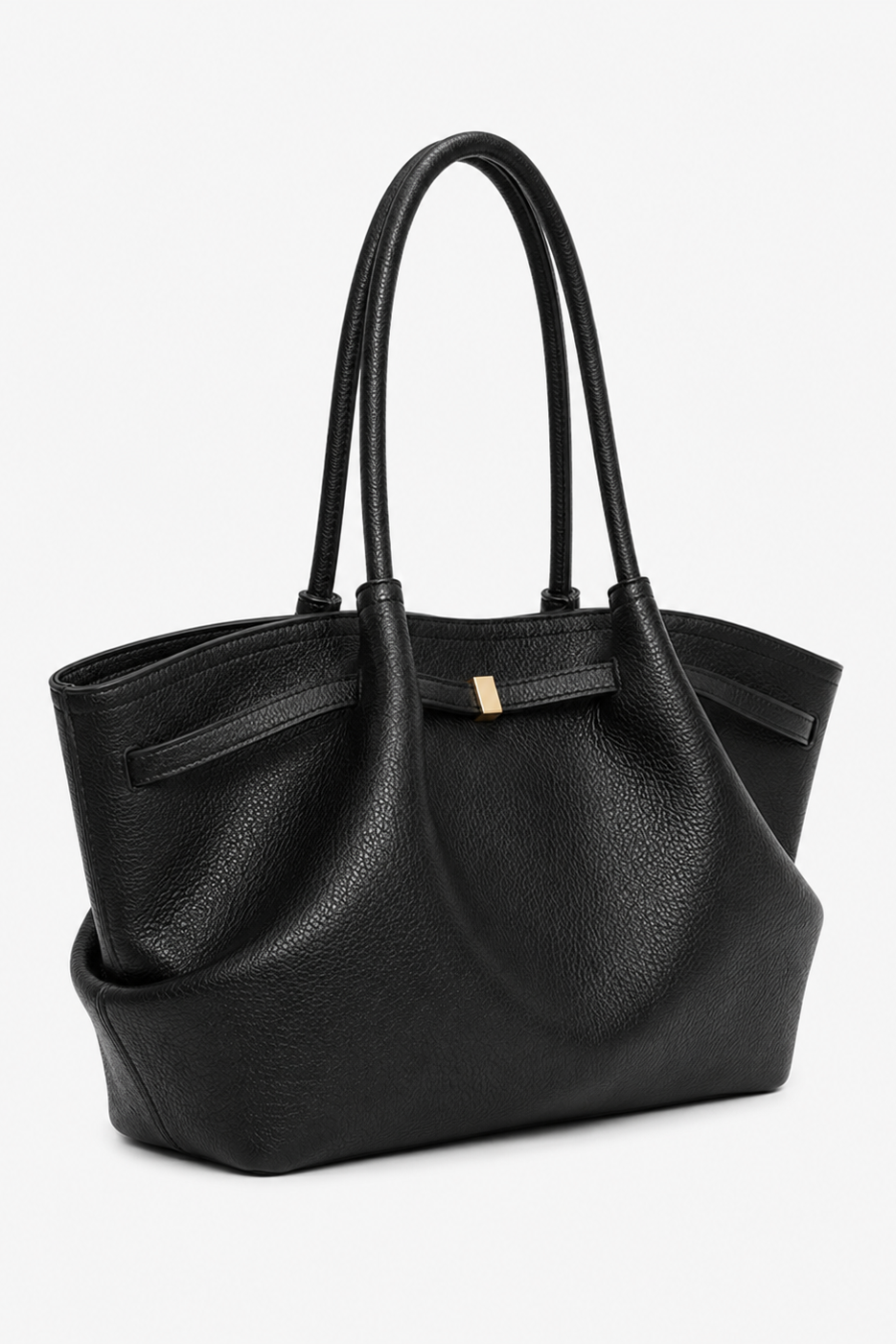 Black Pebbled Leather Tote Bag, side view