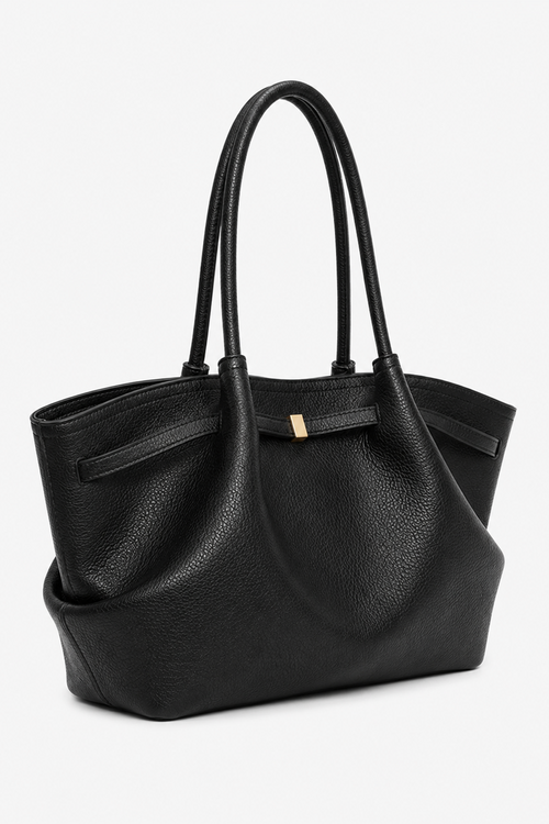 Black Pebbled Leather Tote Bag, side view