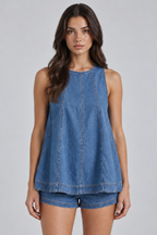 Sleeveless Swing Denim Set