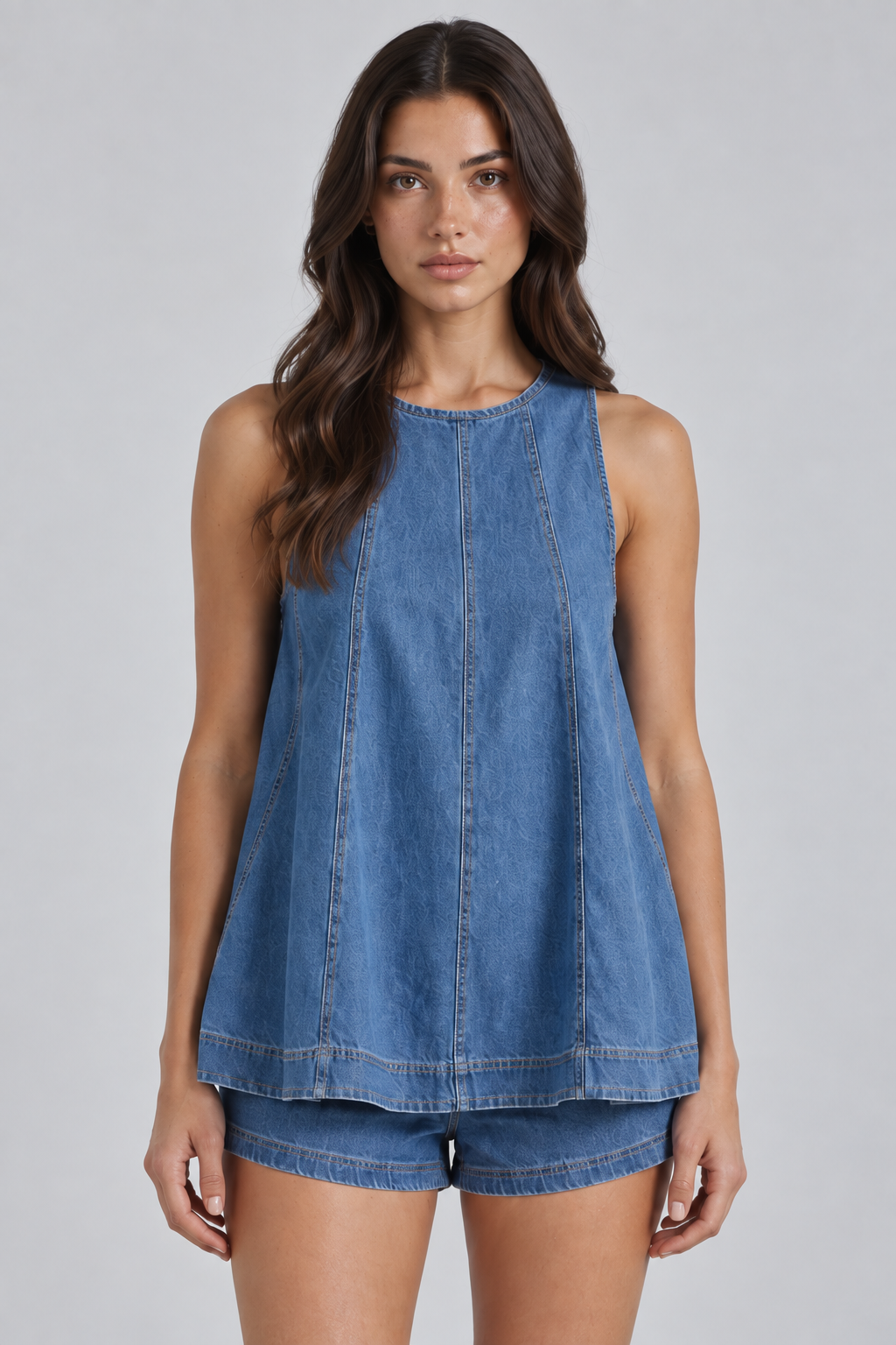 Sleeveless Swing Denim Set