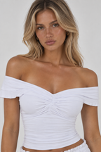 Ruched Twist-Front Off-Shoulder Top