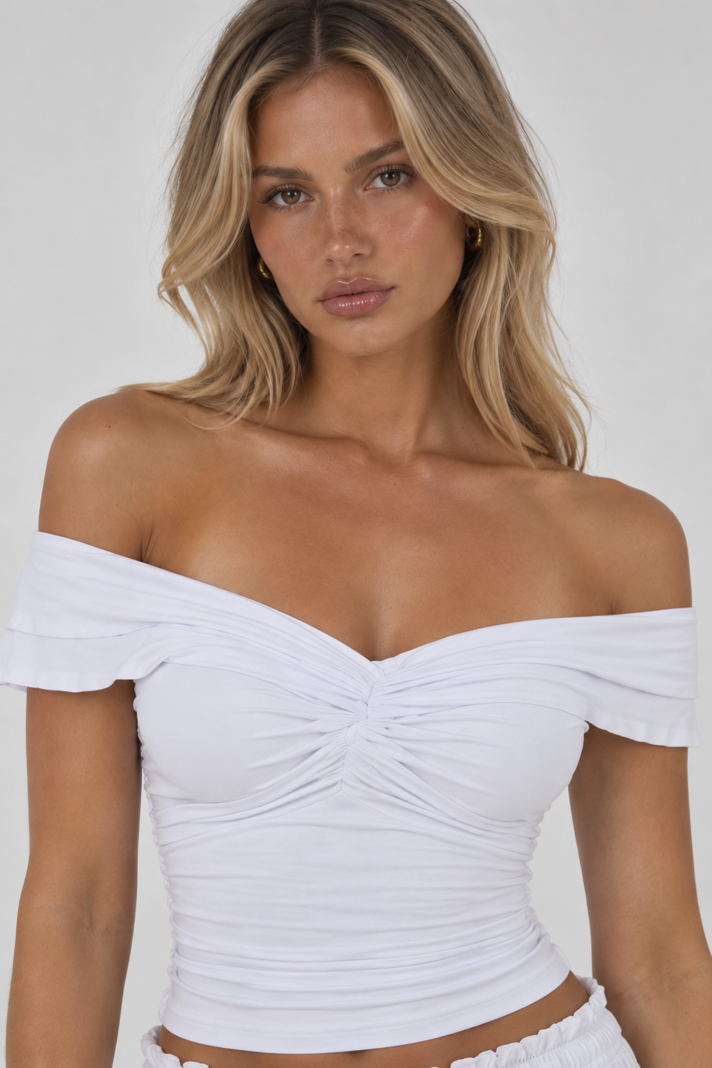 Ruched Twist-Front Off-Shoulder Top