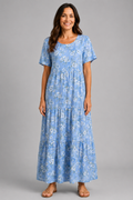 Coastal Blue Tiered Floral Maxi Dress – front view