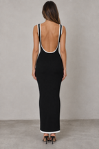Black contrast trim backless maxi dress back view