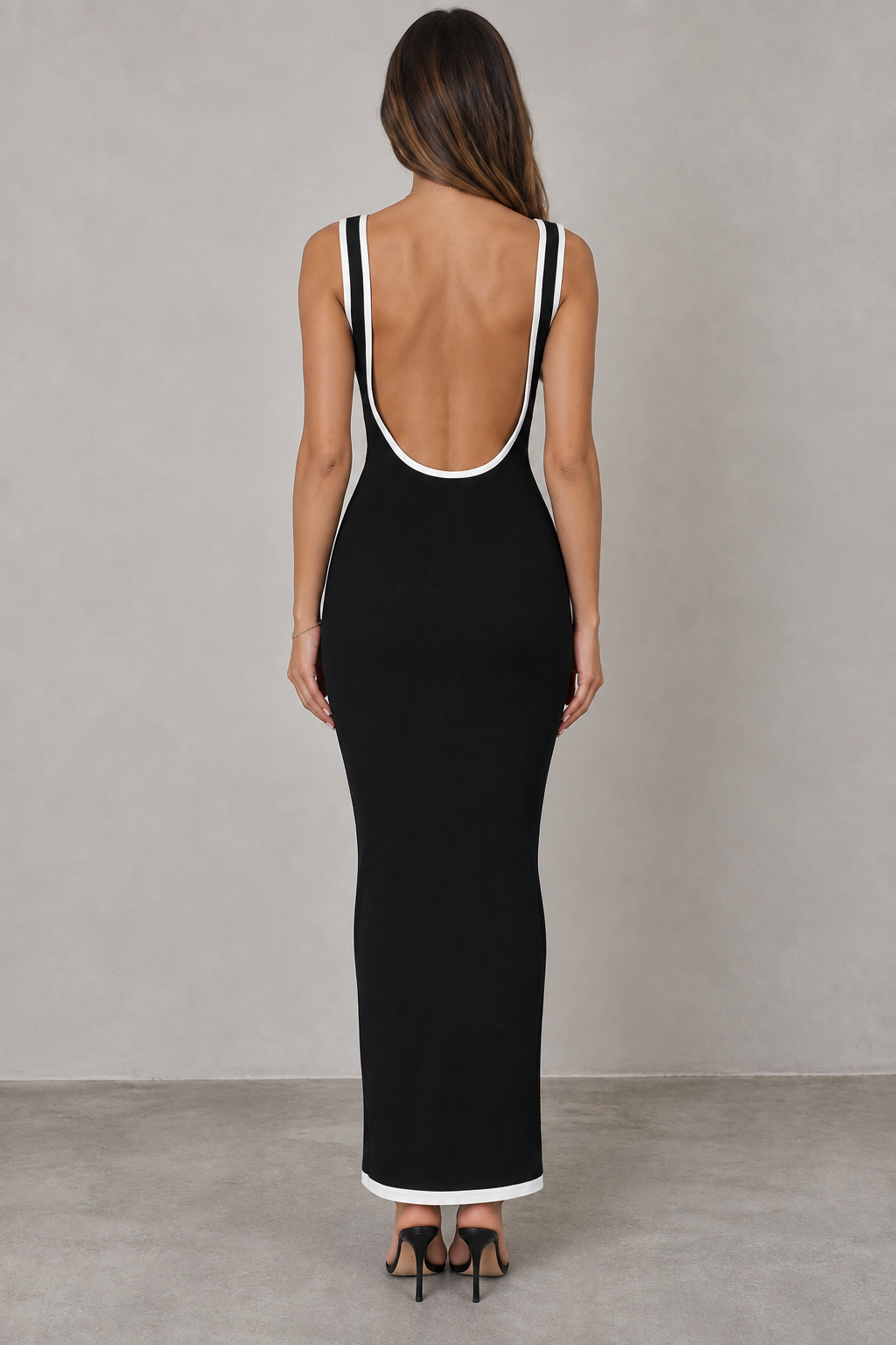 Black contrast trim backless maxi dress back view