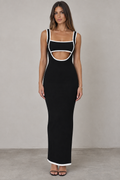 Black contrast trim backless maxi dress front view