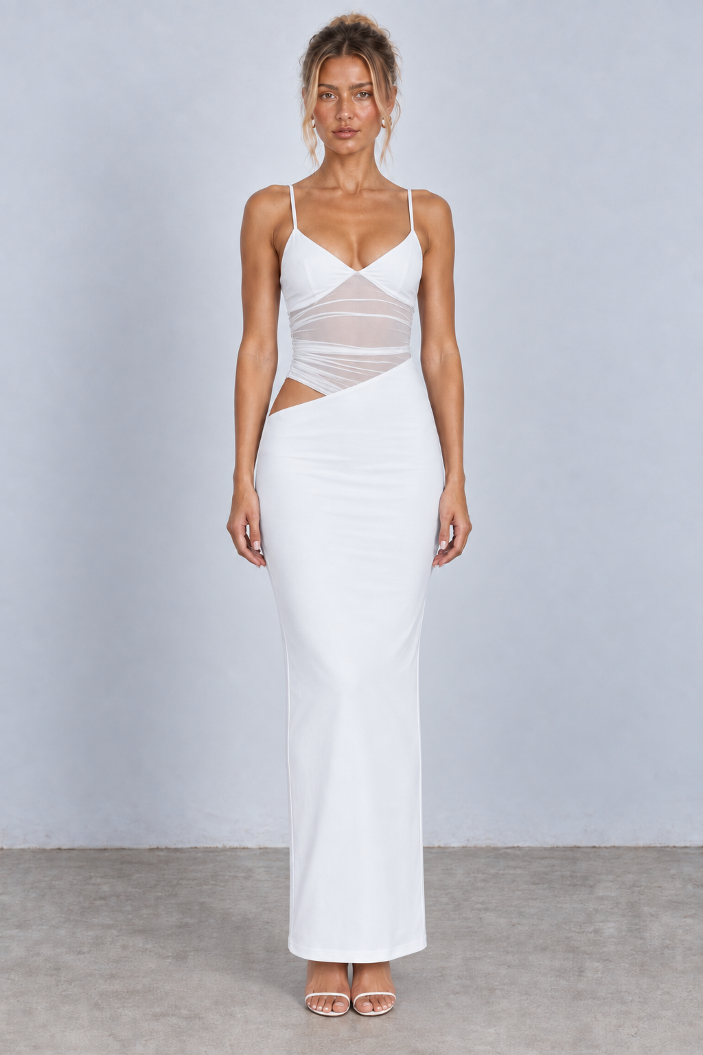 Plunge Mesh Cutout Maxi Dress