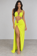 Hardware cutout maxi skirt set — yellow front view